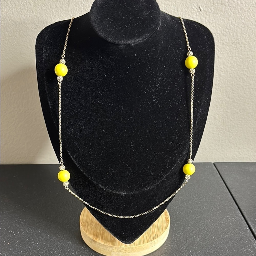 NWT Ann Taylor Yellow Beaded Rhinestone Chain Long Necklace